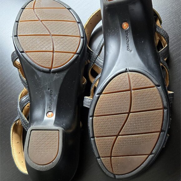 Clark's Artisan Black Leather Sandals, Women's Size 7 1/2 Medium, EUC Cute! - Picture 4 of 5